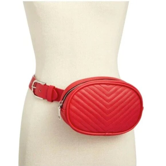 Steve Madden Womens Chevron Quilted Belt Bag Waist Purse Pack Red, Small - Picture 7 of 7
